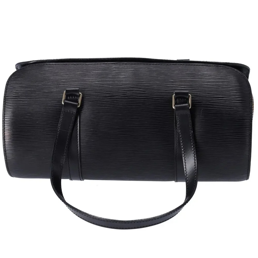 Louis Vuitton Soufflot Epi Handbag M52222 Black Leather LV logo Engraved